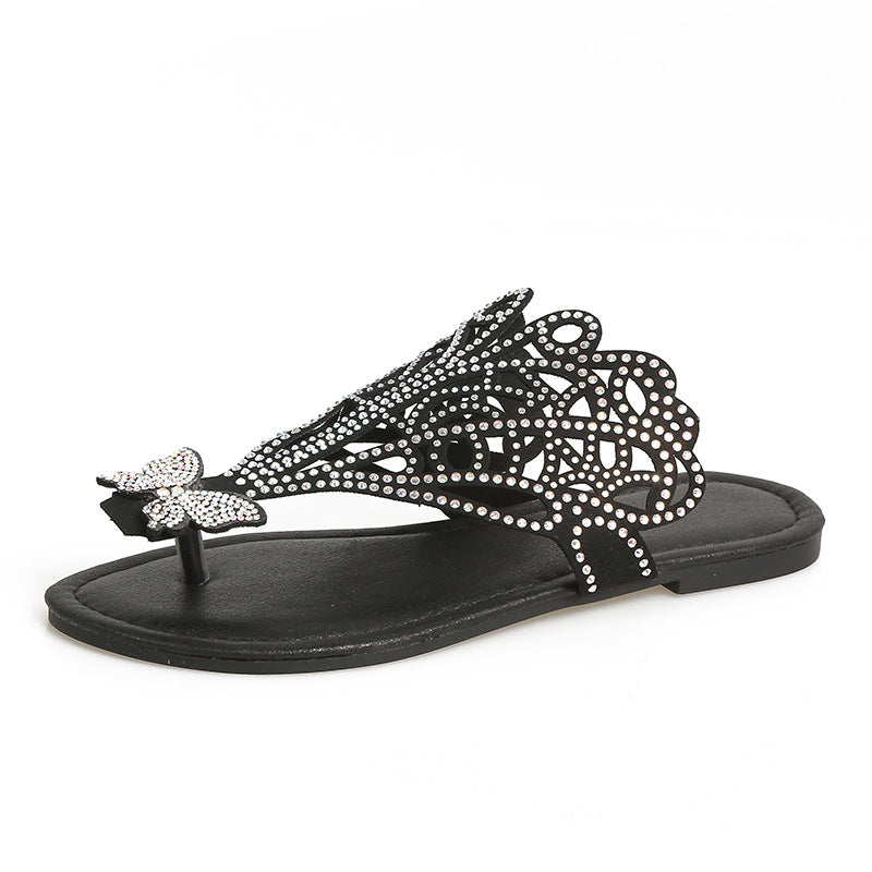Dame Elegante Tåsplit Sandaler med glitrende Blomsterdesign og ergonomisk Sål Stilla