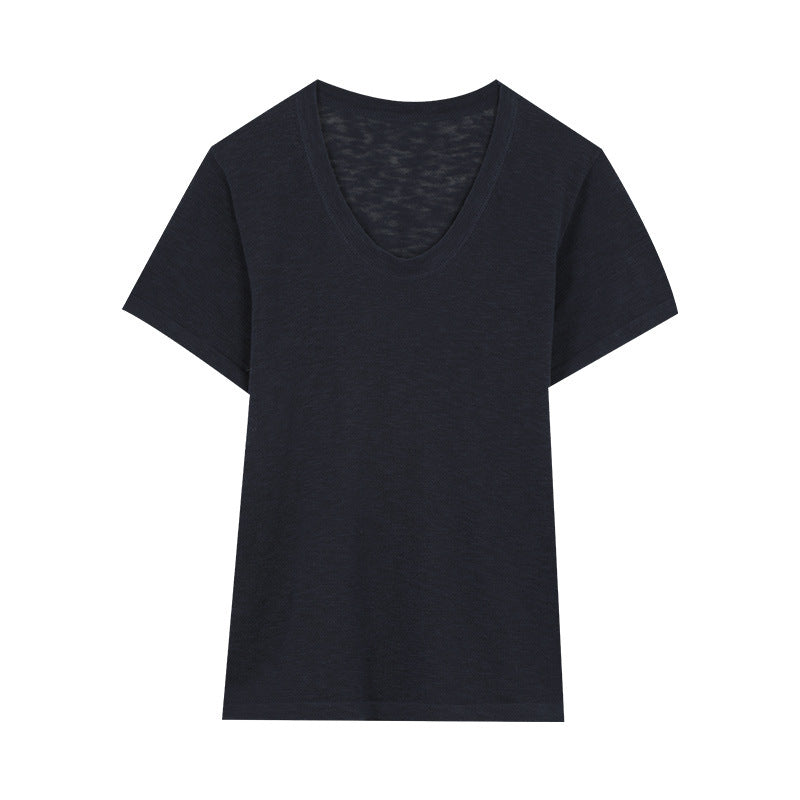 Dame kvalitets T-shirt med dyb rund halsudskæring og moderne snit Stilla