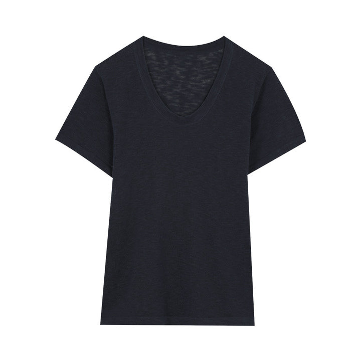 Dame kvalitets T-shirt med dyb rund halsudskæring og moderne snit Stilla