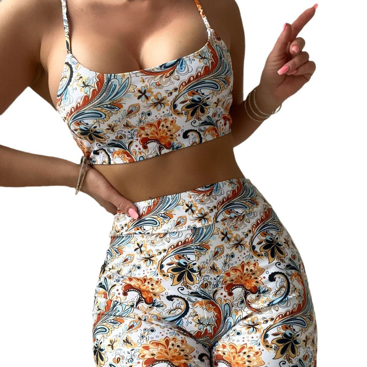 Dame Sporty Crop-Top og High-Waist Shorts Sæt Skovae