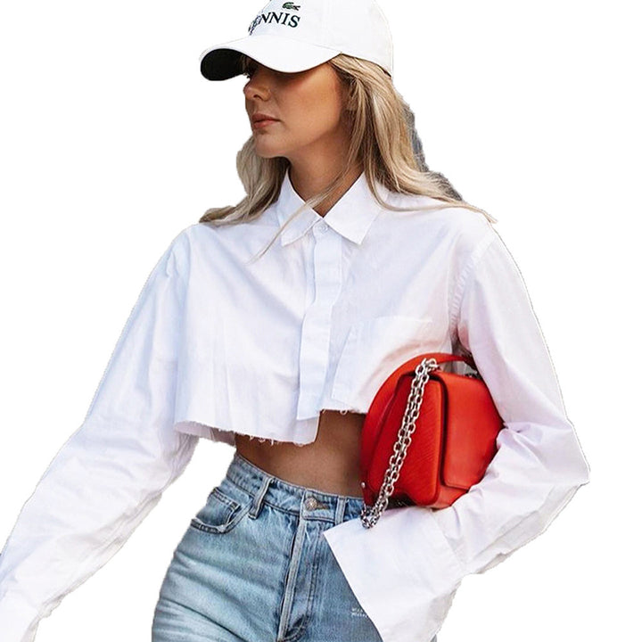 Femme Cropped Oversized-bluse med lange ærmer Stiila