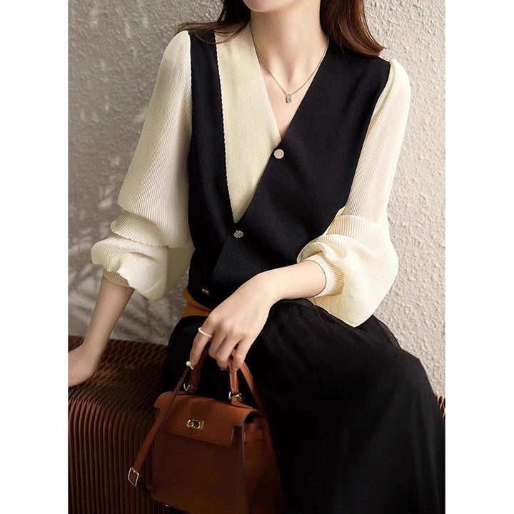 Dame elegant omslagsbluse med innovativ snit og fashionable detaljer Stilla