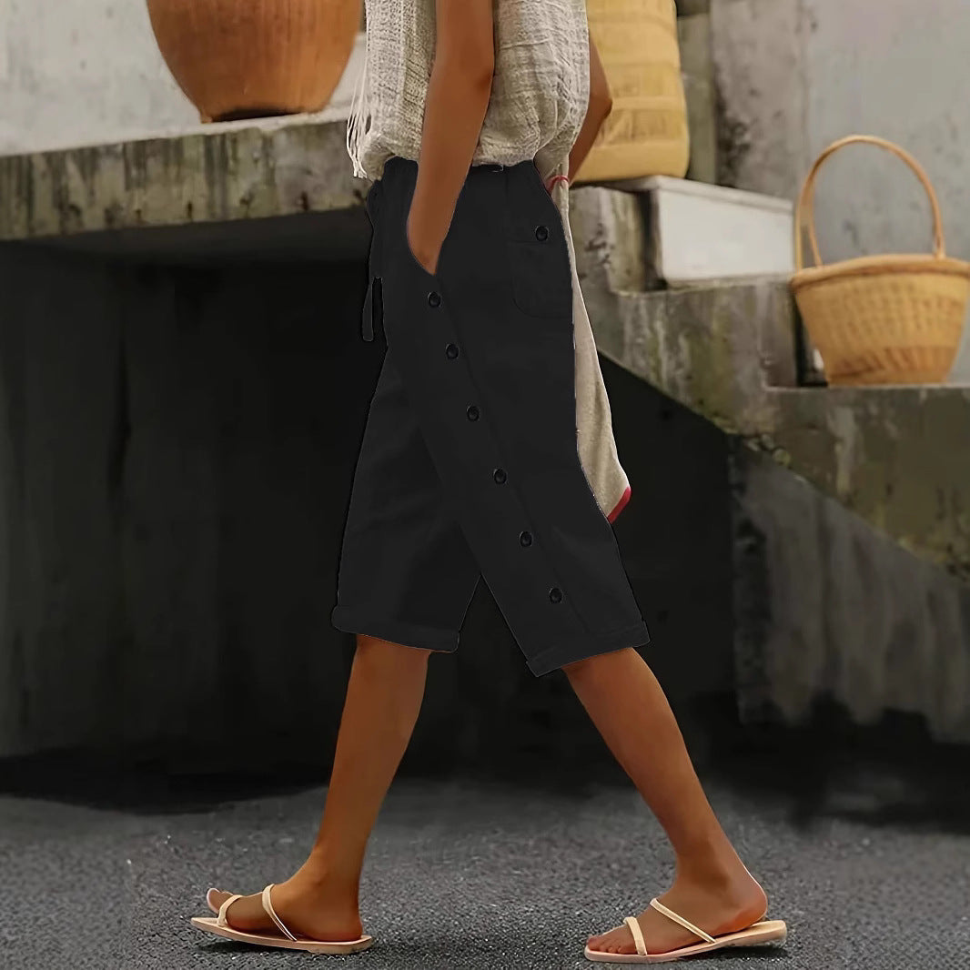Dame casual Bermuda-bukser med knapdetaljer og praktiske lommer Stilla