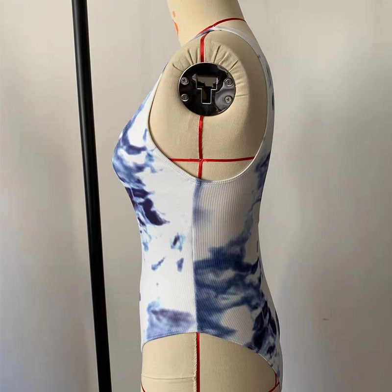 Dame Højskåret Badedragt med trendy Tie-Dye-design Skovae