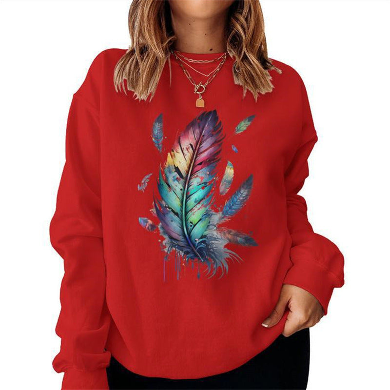 Kvinders sweatshirt med farverigt fjerdesign og afslappet pasform Stilla