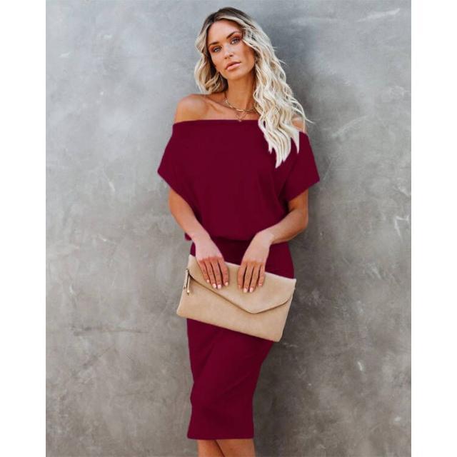 Dame Off-Shoulder Bodycon Midi Kjole Stilla