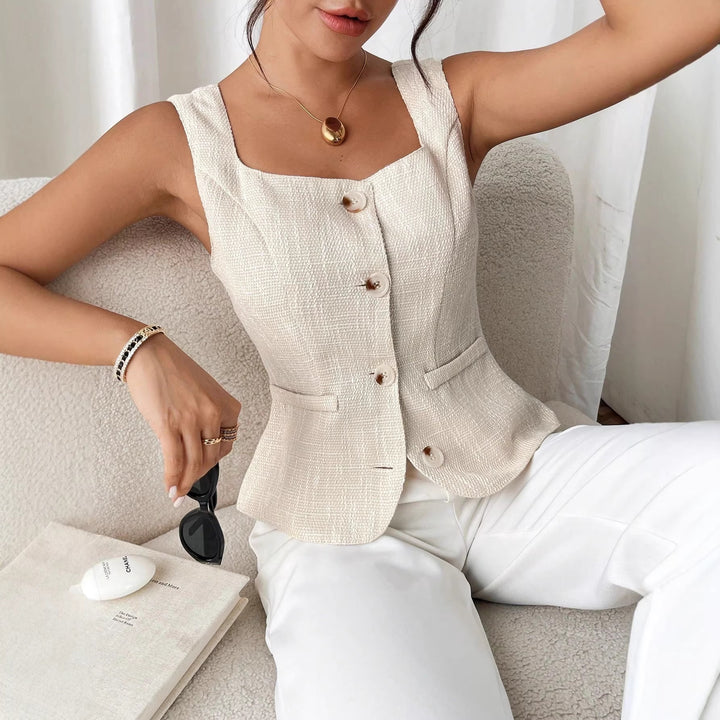 Dame Elegant skåret vest med knapdetalje Skovae