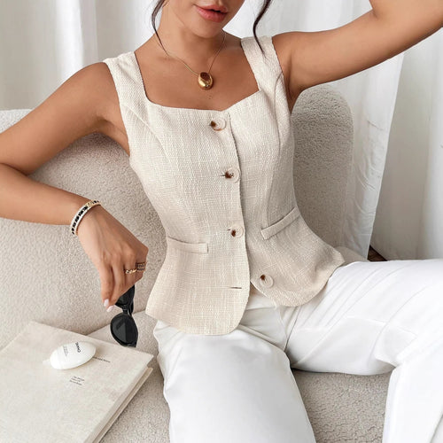 Dame Elegant skåret vest med knapdetalje Skovae