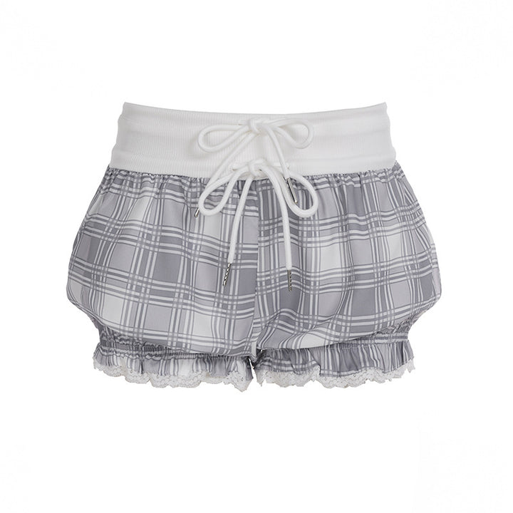 Dame fashionable ternet stof pyjamas shorts med blonde og elastisk talje Skovae