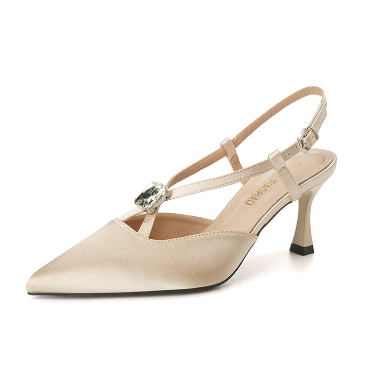 Dame Slingback-pumper i satin med glitrende smykkedetalje Stilla