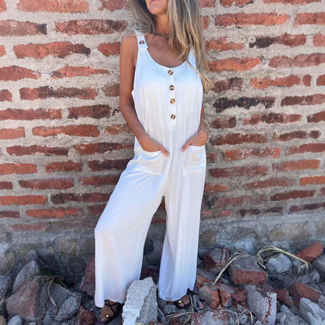Dame jumpsuit med knaplukning og praktiske lommer Stilla