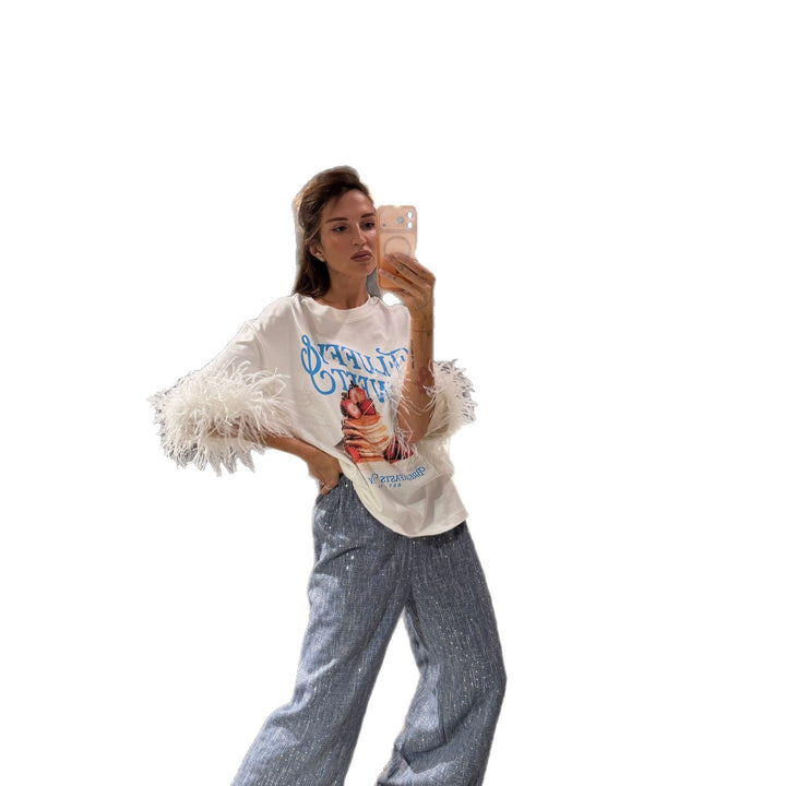 Dame Oversized Sweatshirt med iøjnefaldende fjerærmer Stilla