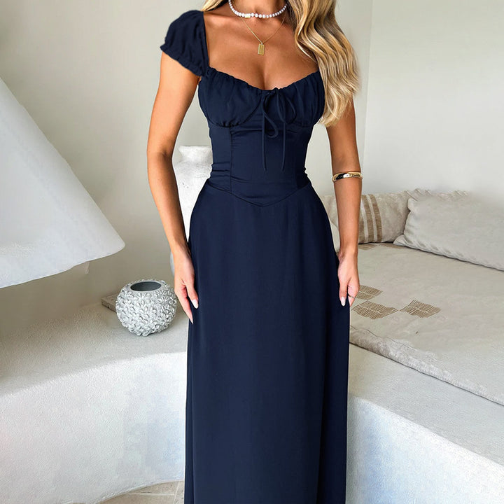 Dame Elegant Maxi Kjole med Samling og Pufærmer Stilla