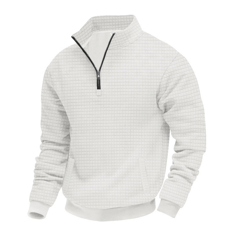 Herrer nan quilted halvzip sweater med kvadratisk vaffelstruktur og kængurulomme Skovae