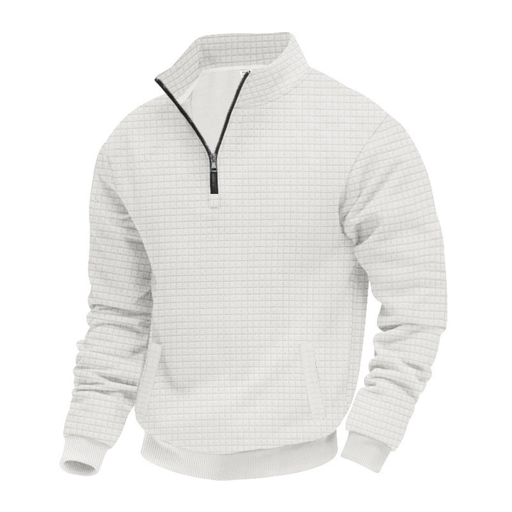 Herrer nan quilted halvzip sweater med kvadratisk vaffelstruktur og kængurulomme Skovae