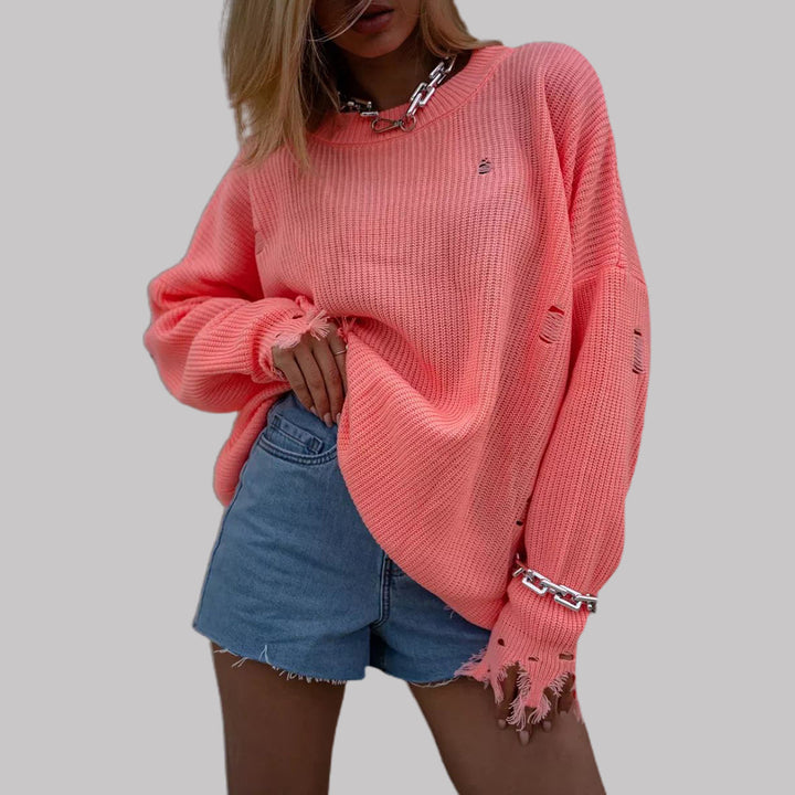 Dame Oversized Strikpullover med afslappet snit og slidte detaljer Stilla