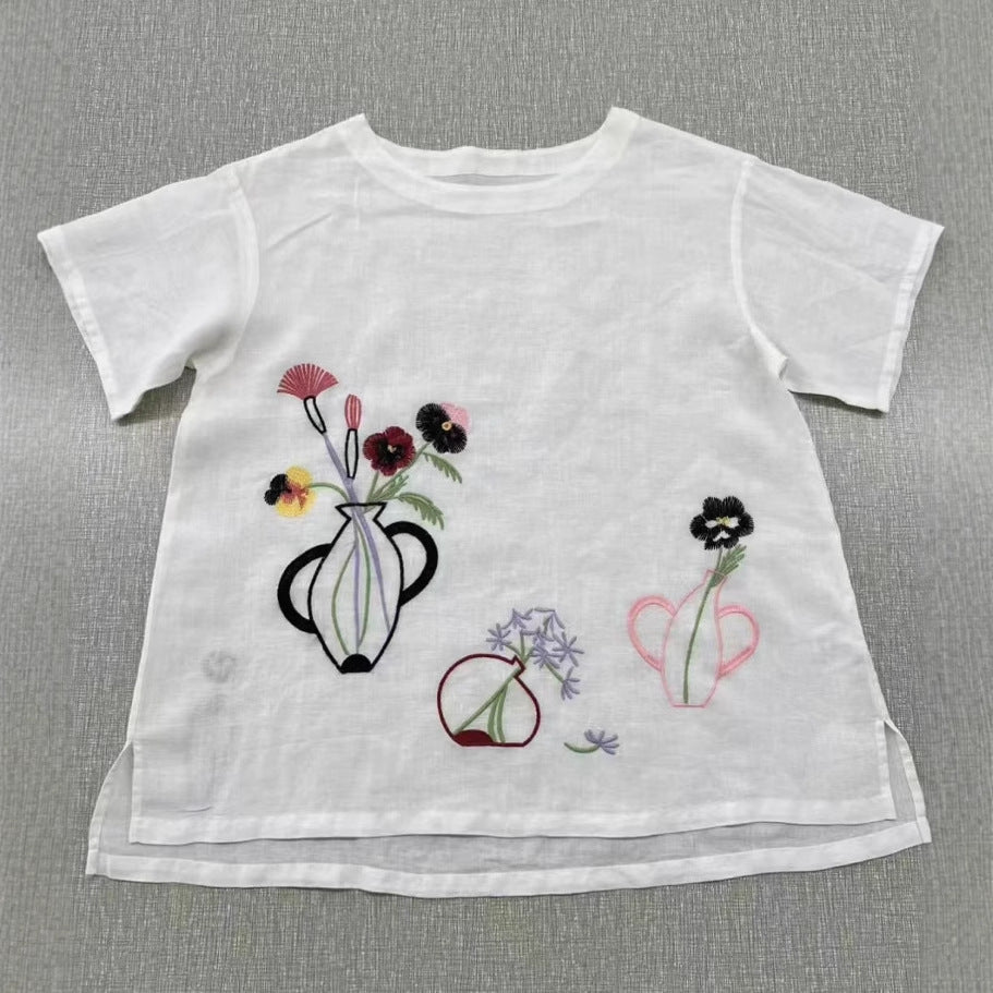 Dame Broderet Linned Relaxed Fit Overdel Stilla