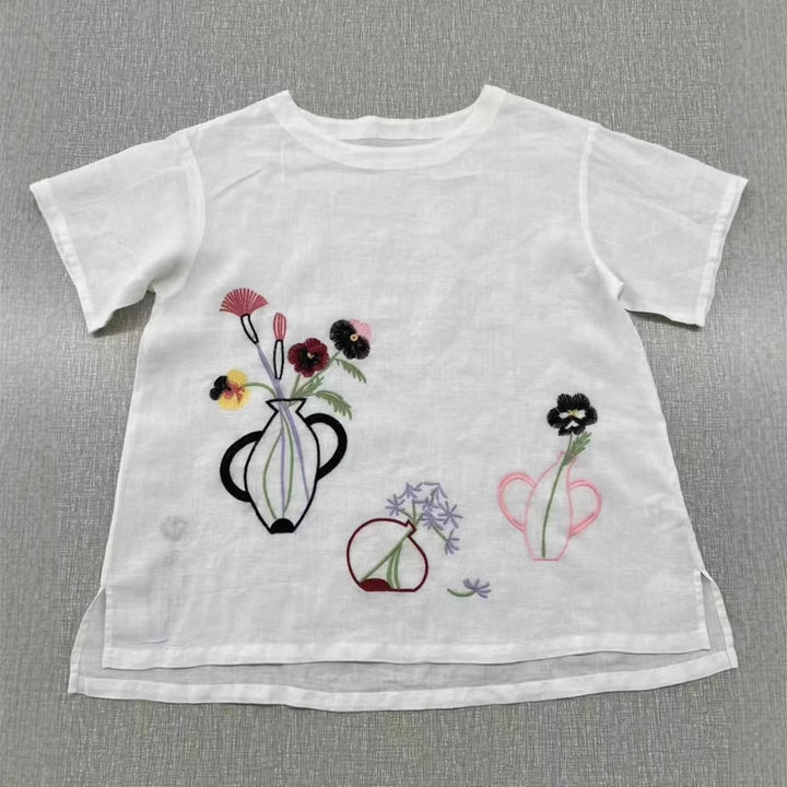 Dame Broderet Linned Relaxed Fit Overdel Stilla