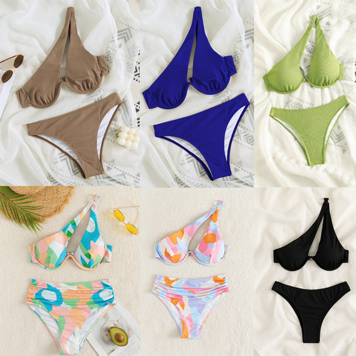 Dame bikini sæt med trekantet top og højt skåret bund Skovae