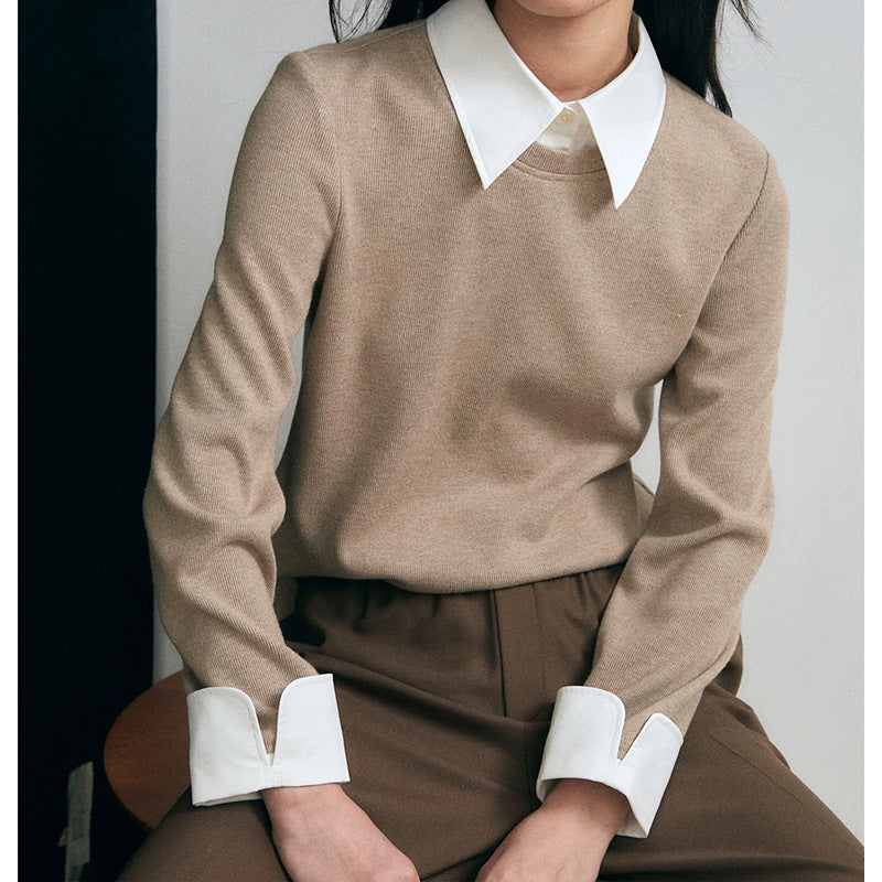 Dame elegant pullover med integreret skjortekrave Stilla
