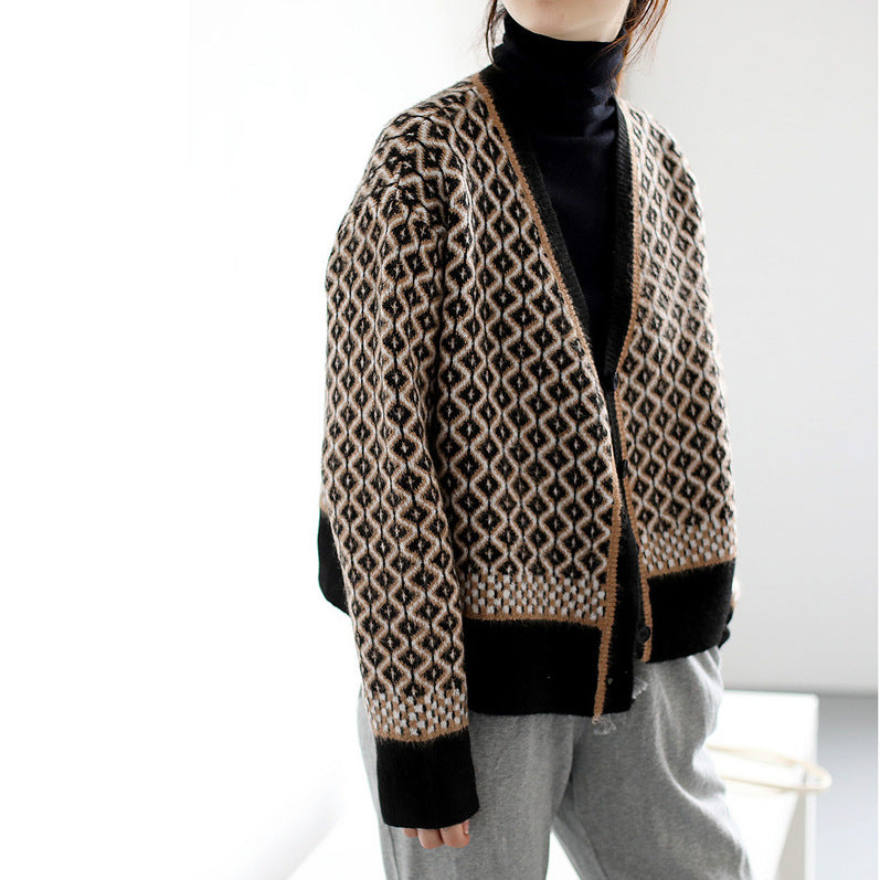 Femme Bohemian Mønstret Button-Up Strik Cardigan Stilla