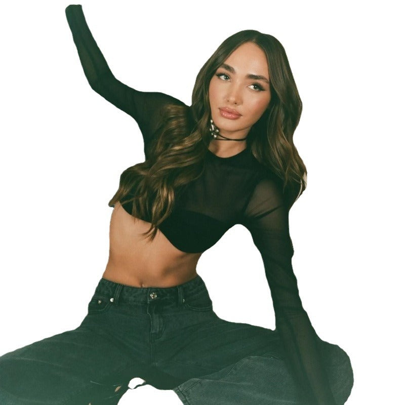 Dame Gennemsigtigt Langærmet Crop Top Stilla