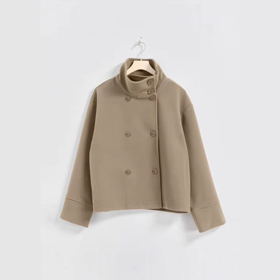 Damesmode Cropped Jakke med Høj Krave og Dobbelt Knaplås Stilla