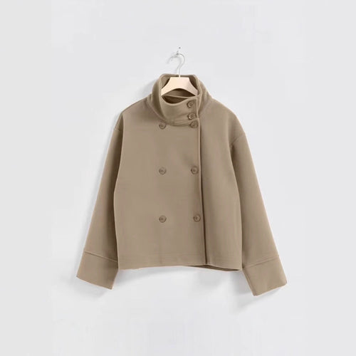 Damesmode Cropped Jakke med Høj Krave og Dobbelt Knaplås Stilla