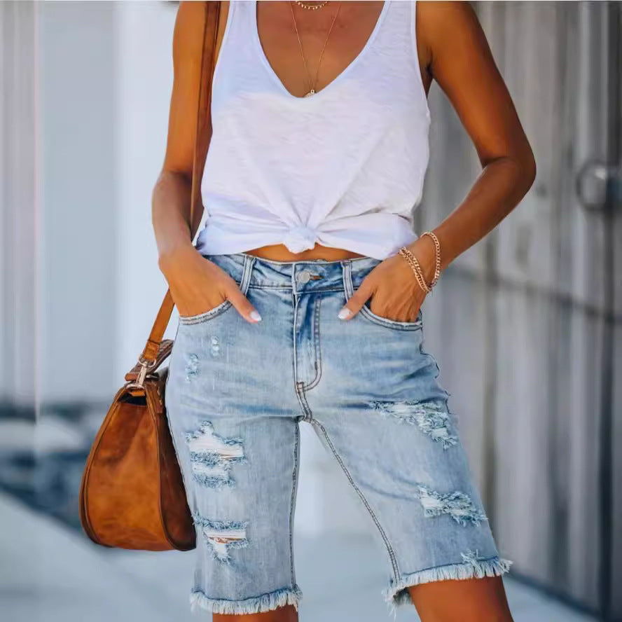 Dame Ødelagt Denim-Shorts Stilla