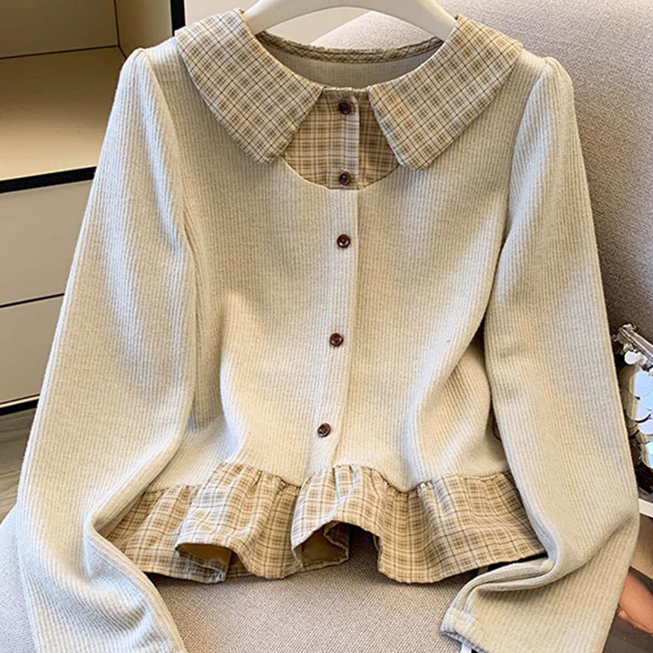 Kvindernes fashionable strikket sweater med skjorte bluse detaljer Stilla