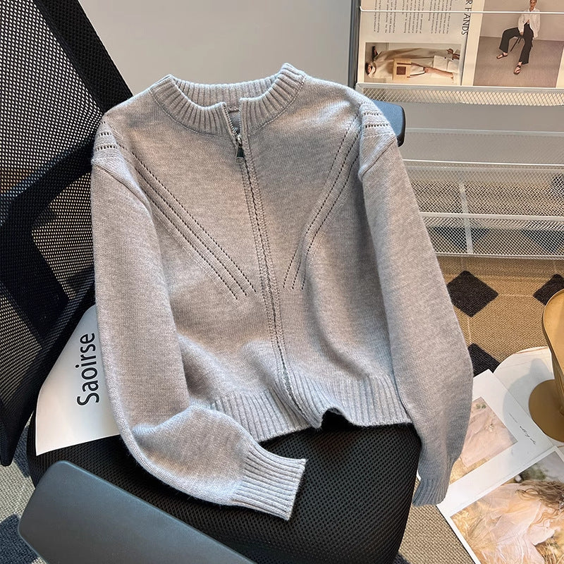 Kvinders sporty strikket sweater med dekorativ lynlås Stilla