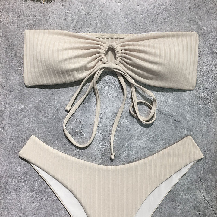 Damer Bandeau-bikini-sæt med smocket top og højt skåret nederdel Stilla