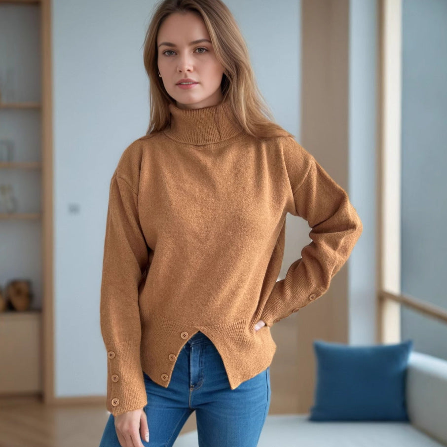 Kvinders hyggelige turtleneck sweater med knapdetaljer Stilla