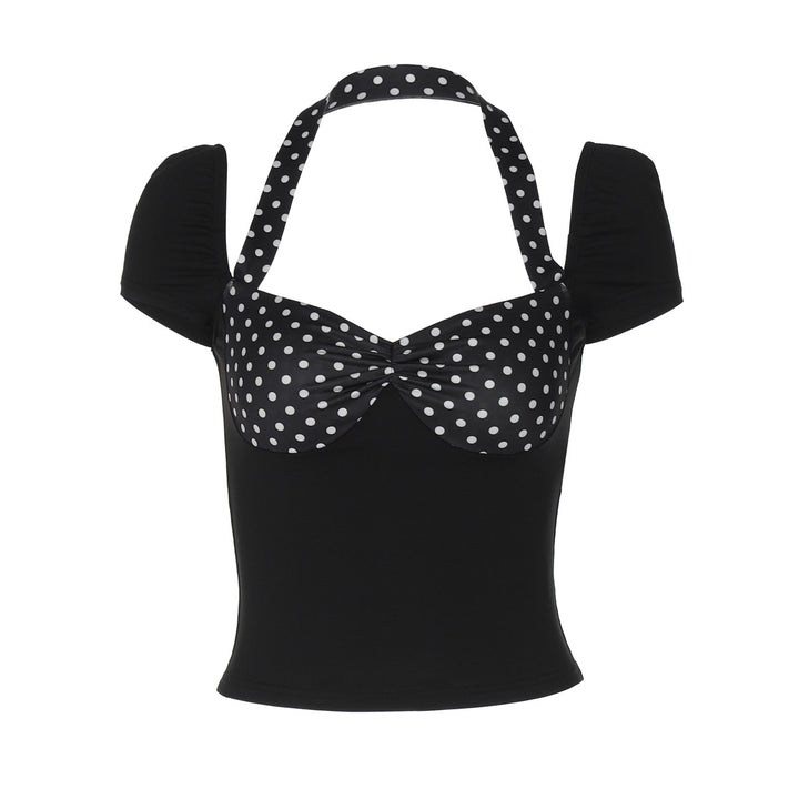 Dame Polka-Dots Top med Rynkninger Skovae