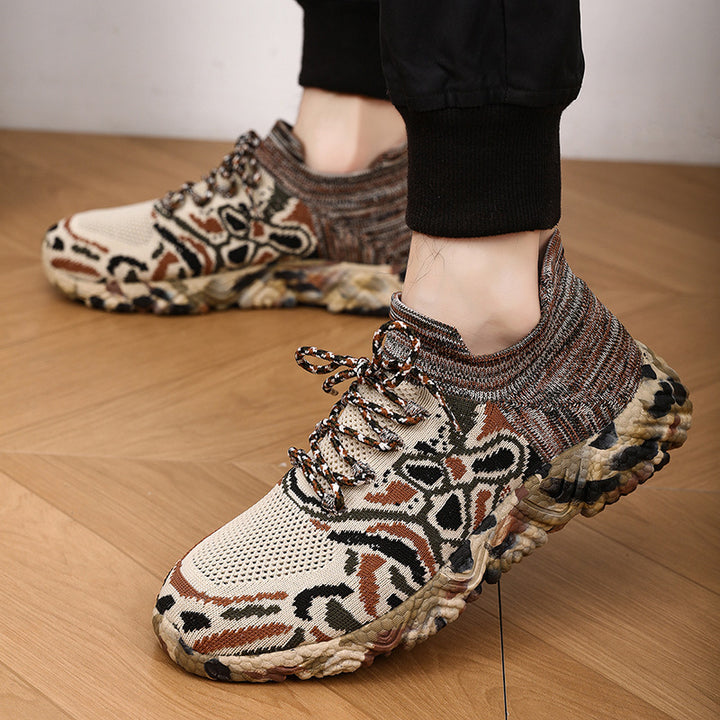 Unisex nan strikket sokkensneaker med camouflage-motiveret, støddæmpende profilsål Skovae