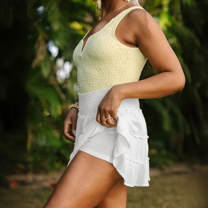 Damer Ruffle shorts med elastisk linning og flerlags flæse Stilla