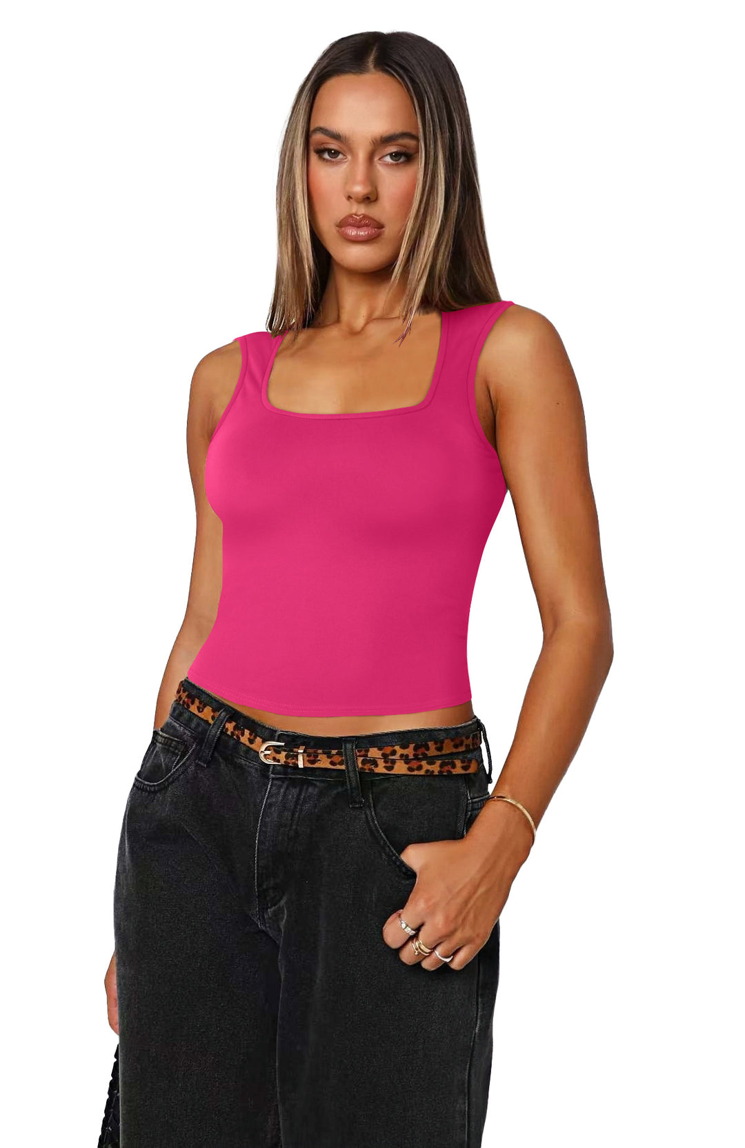 Dame figurtilpasset Crop-Top med firkantet udskæring og brede stropper Stilla