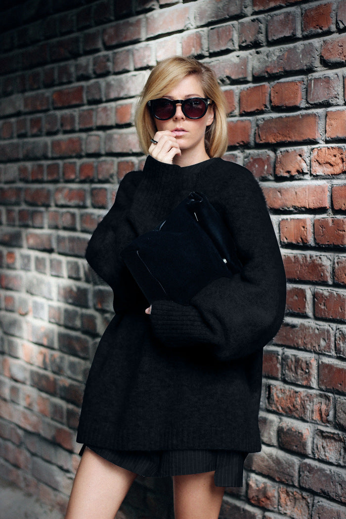 Dame Oversized Strikpullover med høj afsluttende krave og voluminøse ærmer Stilla
