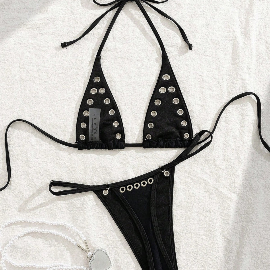 Dame triangel-bikini-sæt med glamourøse pynt-detaljer Skovae