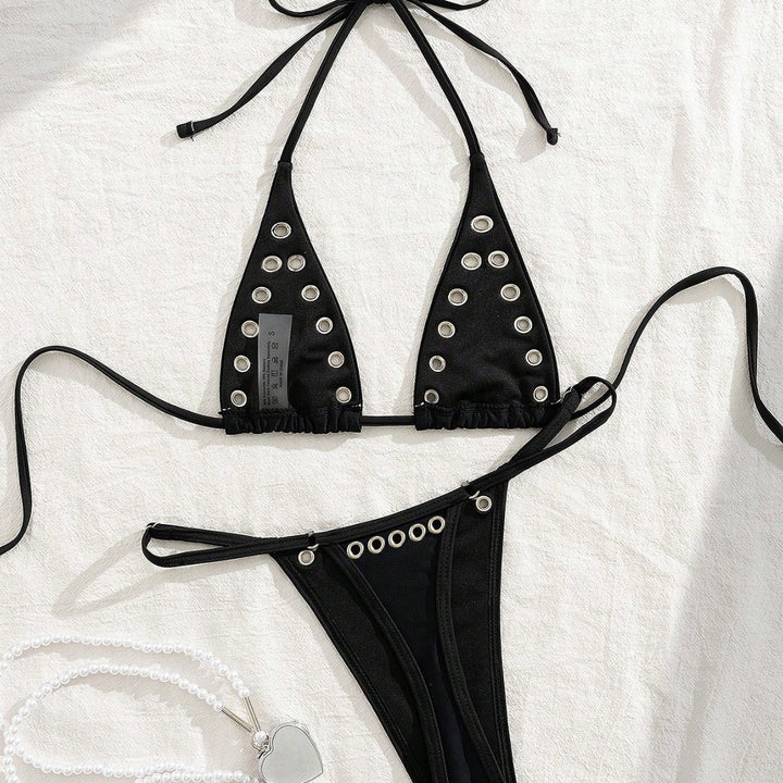 Dame triangel-bikini-sæt med glamourøse pynt-detaljer Skovae