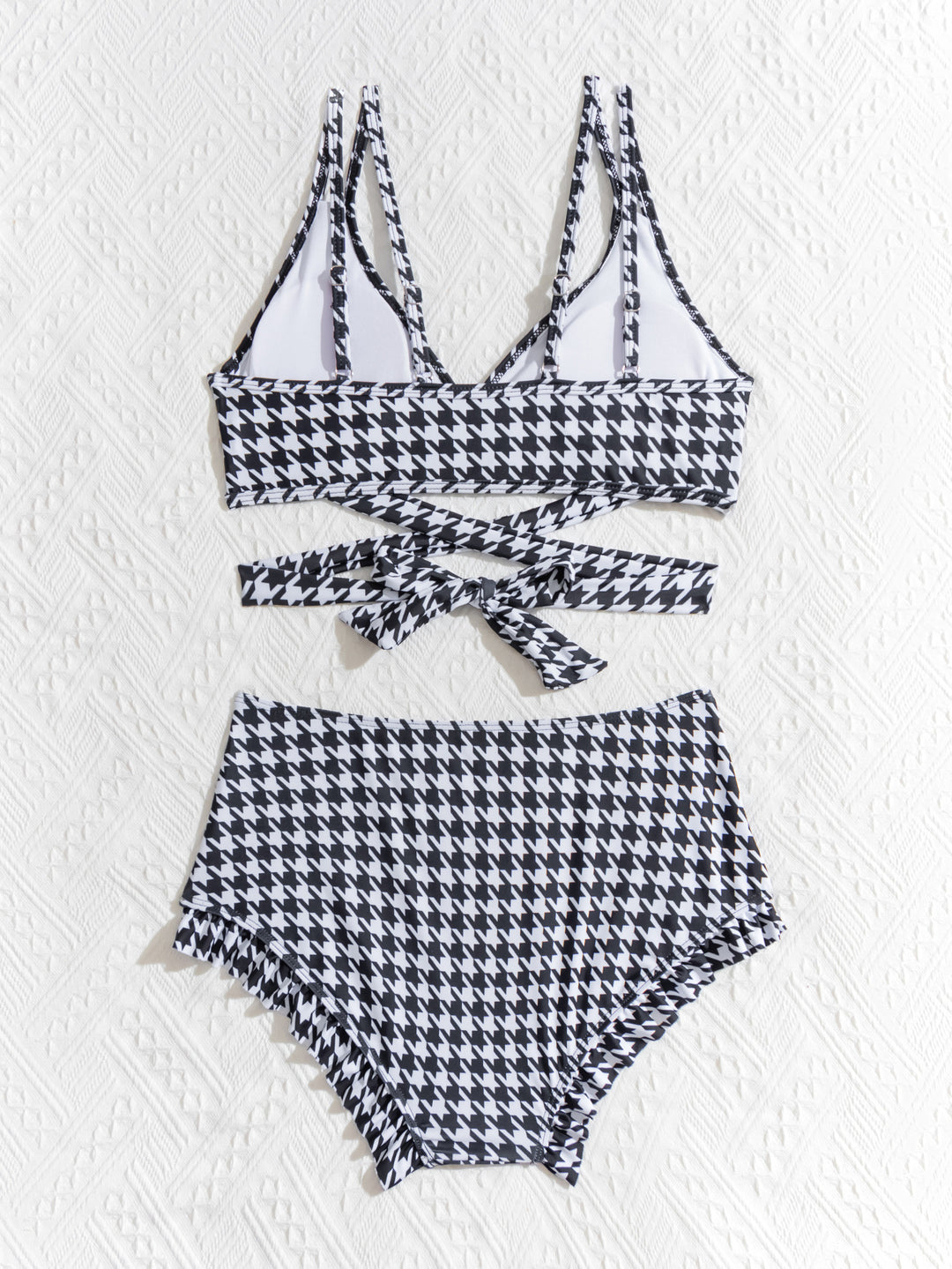 Dame Bikini-sæt med stilfuldt houndstooth mønster og komfortabel pasform Stilla