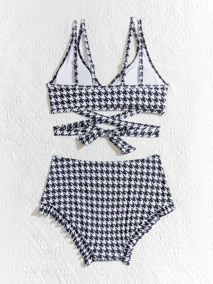 Dame Bikini-sæt med stilfuldt houndstooth mønster og komfortabel pasform Stilla