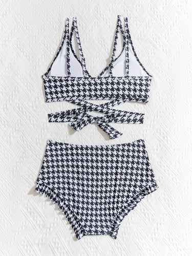 Dame Bikini-sæt med stilfuldt houndstooth mønster og komfortabel pasform Stilla