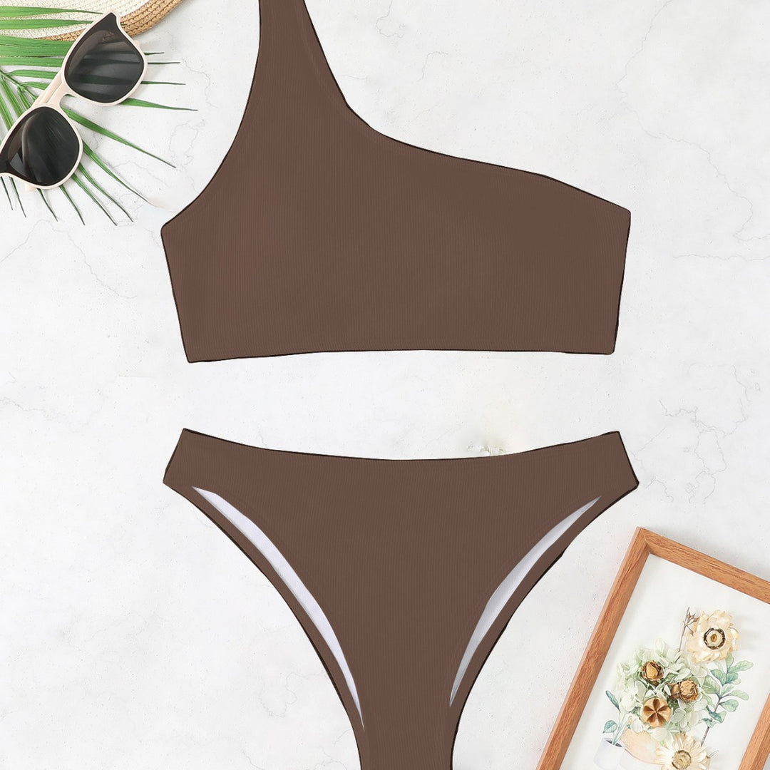 Dame Triangel-Bikini med asymmetrisk snit og raffineret ribdesign Skovae