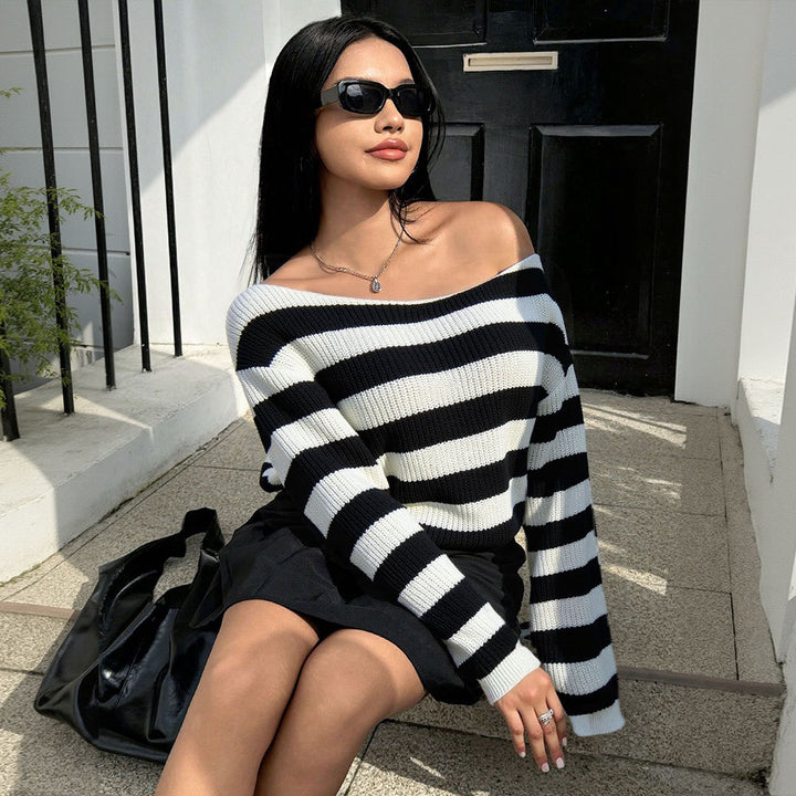 Kvinders Casual Oversized Sweater med Stribet Mønster Stilla
