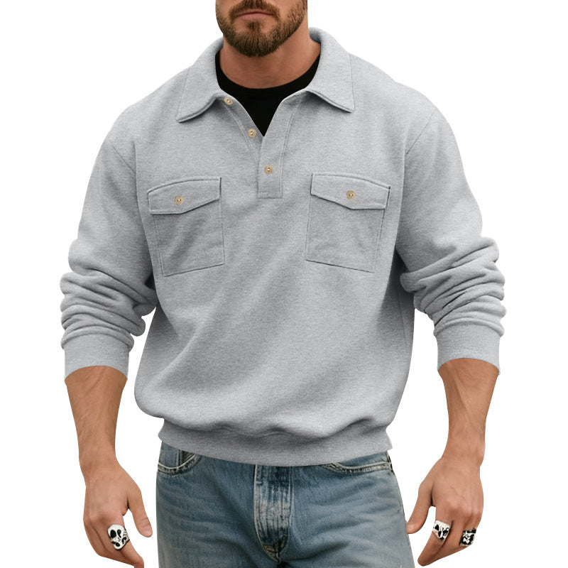Herren nan Polokrave Sweatshirt med påsyede brystlommer og ribbede manchetter Skovae