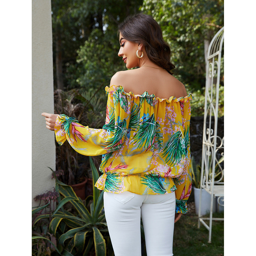 Damer off-shoulder bluse med blomsterdesign og flæsedetaljer Stilla