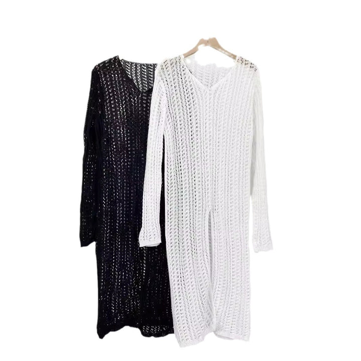 Damer lang sweater med sofistikeret netdesign Stilla