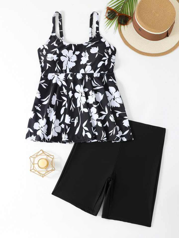 Dame Tankini-sæt med blomstret top og shorts Skovae