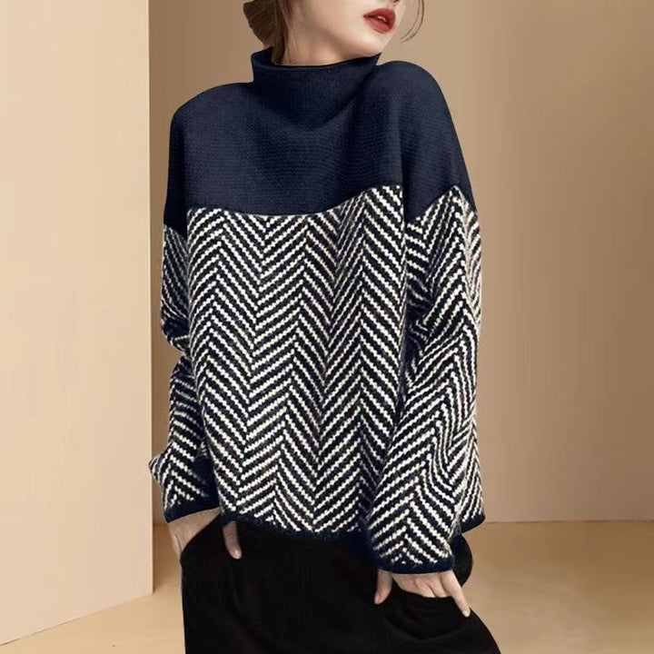Kvinders sweater med høj krave og moderne bikubemønster Stilla